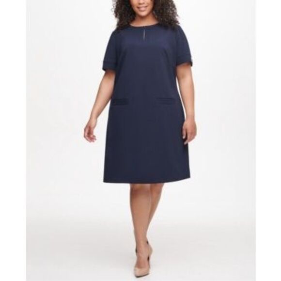 Tommy Hilfiger Plus Size Hardware-Sleeve Shift Dress - Sky Captain Size 22W - Picture 1 of 4